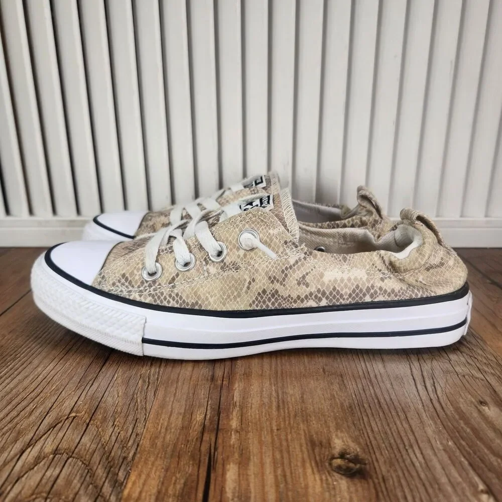 Converse CTAS Shoreline Snake Print Womens Size 7 Beige Canvas Low Shoes 571139F